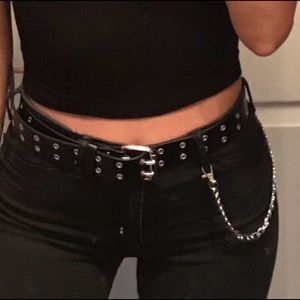 Silver Buckle leather eyelet belt